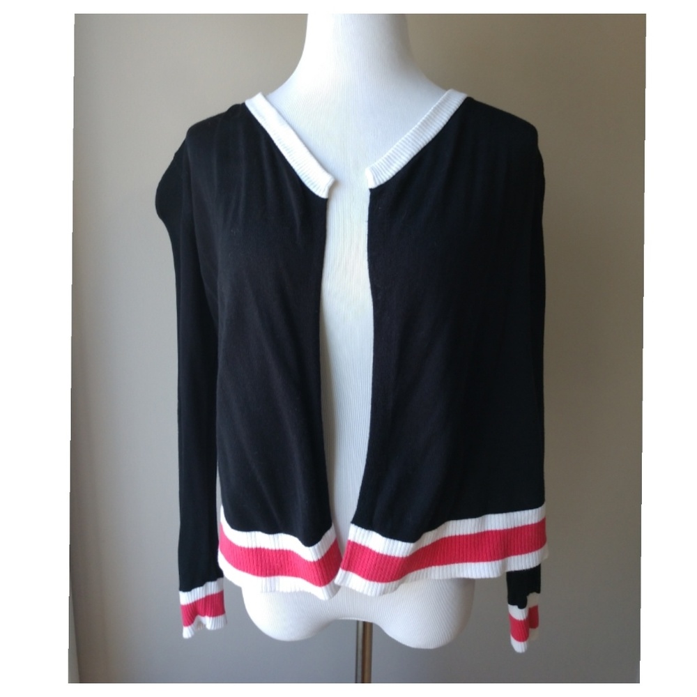 Cardigan, Black with Coral & White